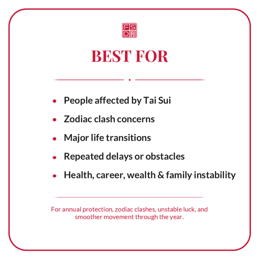 2027 Fan Tai Sui Amulet for zodiac clash protection, annual Tai Sui pressure, delays, setbacks, added challenges, and smoother movement through the year.