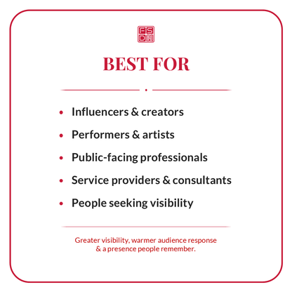 Charisma Talisman best for influencers, creators, performers, artists, public-facing professionals, consultants, service providers, and people seeking visibility.