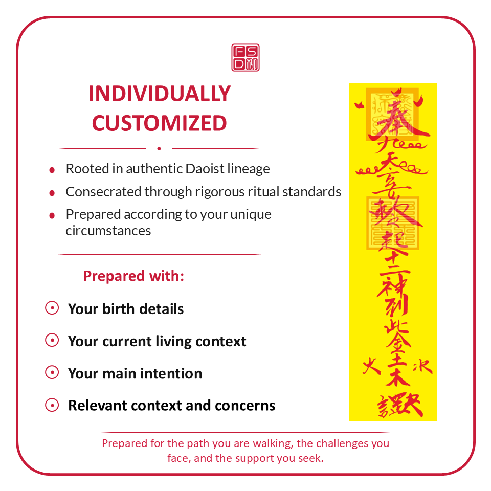 Custom Feng Shui Renovation Protection Talisman prepared for Tai Sui, Sui Po, Five Yellow, Three Killings, reconstruction, renovation, and afflicted sector protection.