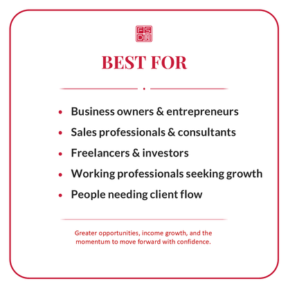 Best for business owners, entrepreneurs, sales professionals, consultants, freelancers, investors, and people seeking stronger client flow and income growth.