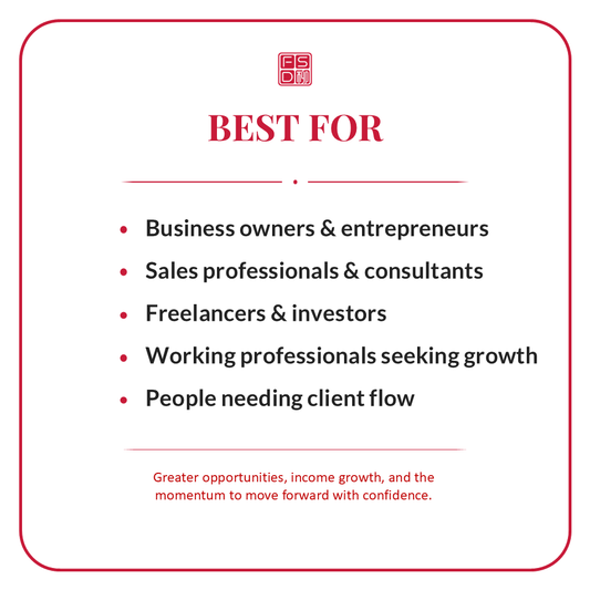 Best for business owners, entrepreneurs, sales professionals, consultants, freelancers, investors, and people seeking stronger client flow and income growth.